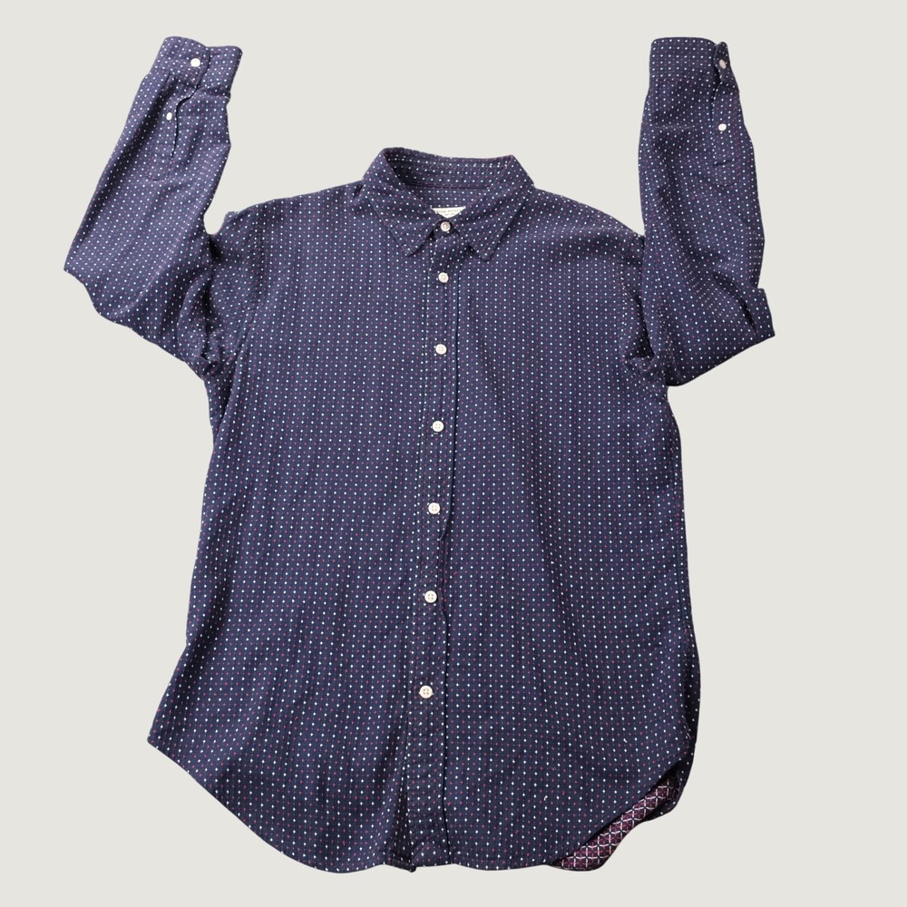 Club Monaco Shirt Slim Fit Medium Navy Blue Geometric Star Print Cotton LS